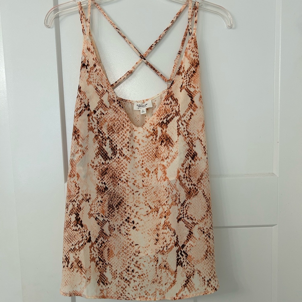Blu Pepper Snake-Print Crisscross Cami in Cream and Brown